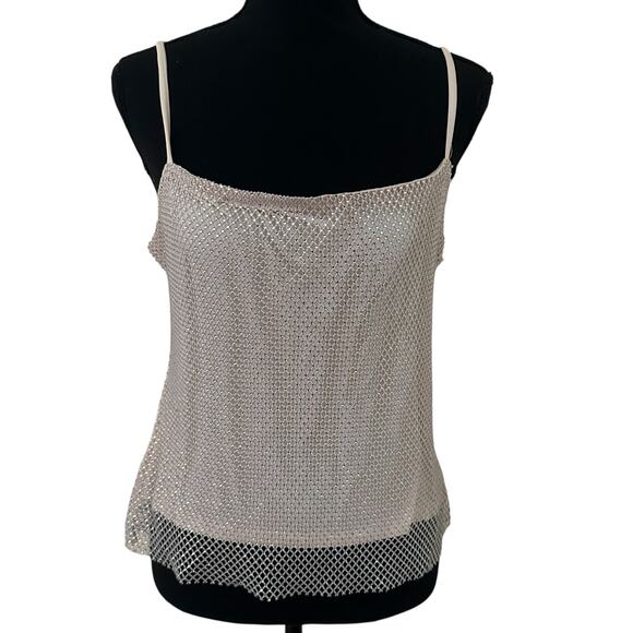 AQUA Off-White Crystal Embellished Mesh Adjustable Strap Top Size XXL NWOT - Picture 1 of 6